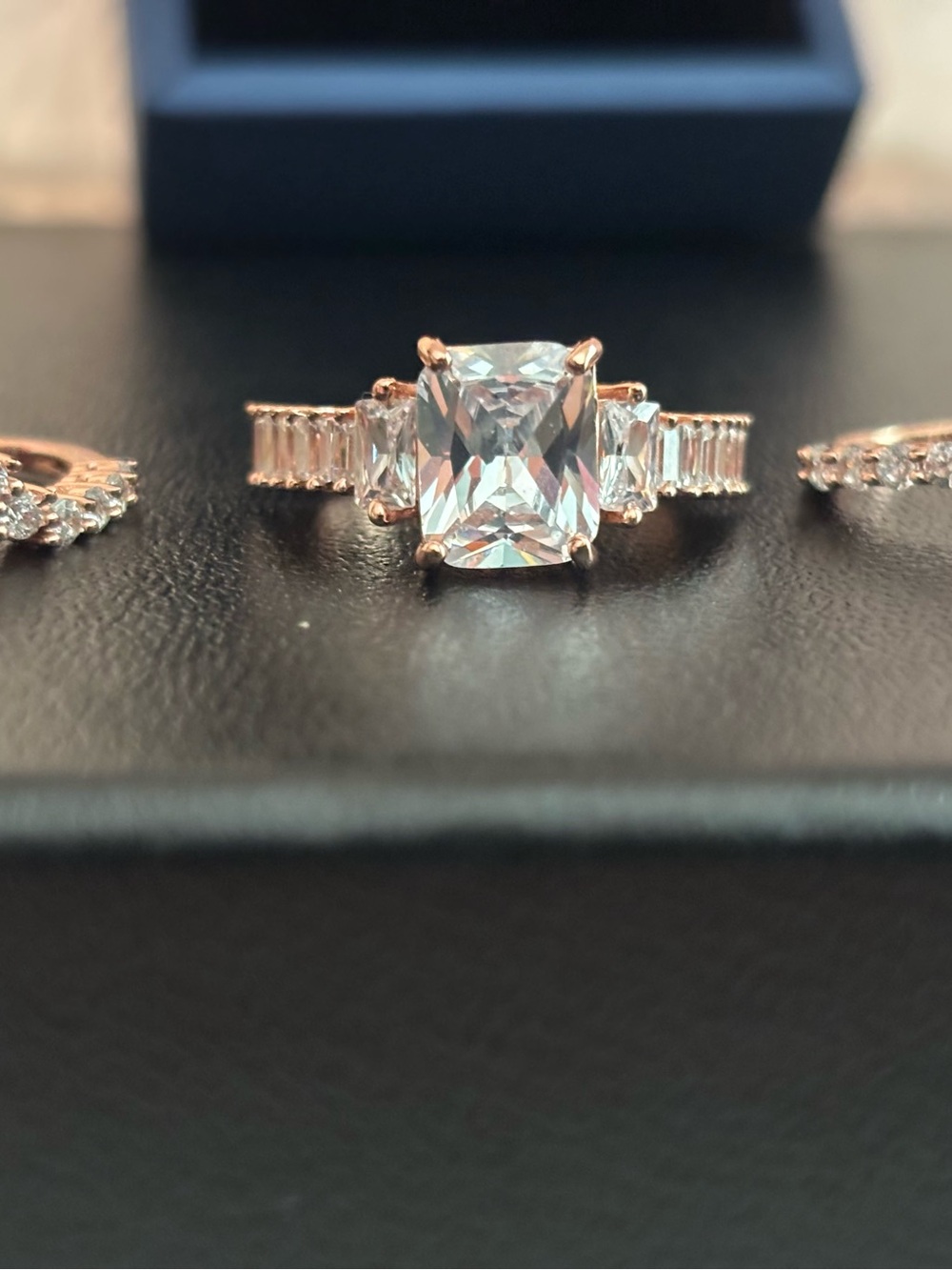 Italo Rose Gold Emerald-Cut Three-Stone Cubic Zirconia Wedding Ring